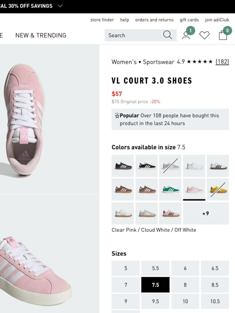Adidas VL Court 3.0 Shoes 7.5
